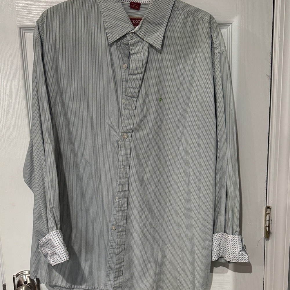 Izod Men's Green & Blue Striped Button Down Shirt slim fit XL